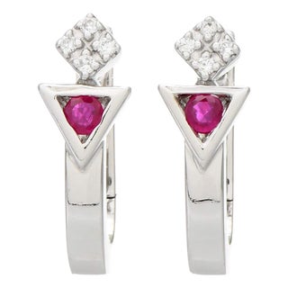 14KW Minimalist Ruby(0.06) & Diamond(0.04) Hoop Earrings, 2 pieces For Sale