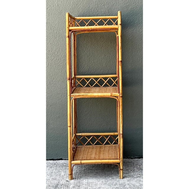 Wood Vintage Rattan Three-Tier Shelf For Sale - Image 7 of 12