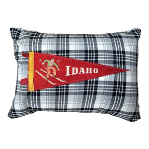 Idaho Ski Vintage Pennant on New Woven Plaid Throw Pillow