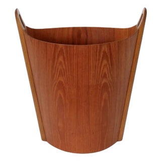 Mid 20th Century Einar Barnes for P. S. Heggen Handled Teak Waste Paper Basket For Sale