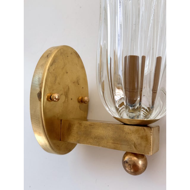 Vintage Italian Brass and Murano Glass Wall Sconces, 1990s, Set of 2 For Sale - Image 13 of 17