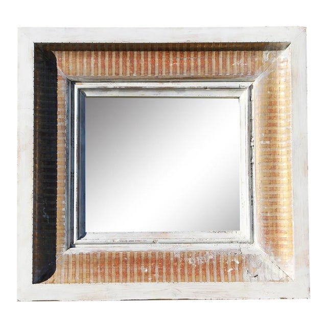 Antique 18th Century Baroque White & Gold Leaf Mirror, Portuguese For Sale