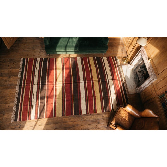 Red 1900s Multicolor Stripe Kilim Antique n.w. Persian Flat-Weave Rug 6' X 10'8" Wool Carpet For Sale - Image 8 of 9
