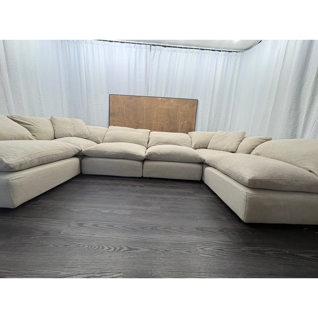 Rh Cloud Modular Sectional 6-Piece Configuration | Perennials® Performance Textured Linen Weave | Warm Neutral For Sale - Image 16 of 18