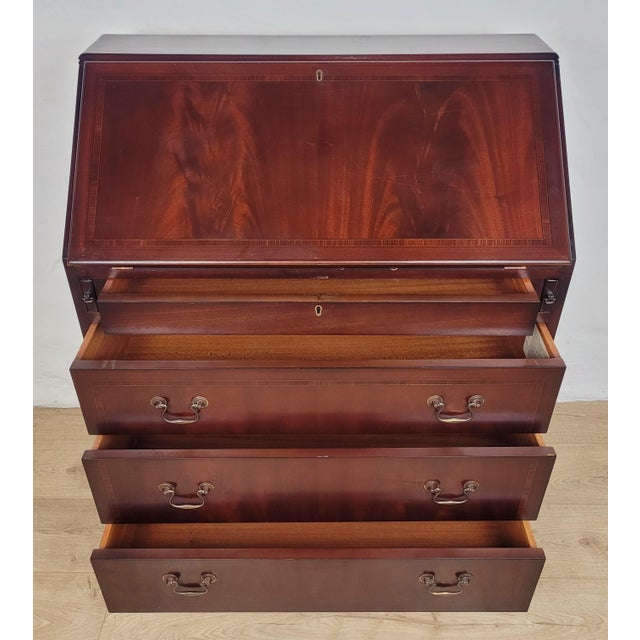 Vintage Secretaire with Green Leather Top, 1960 For Sale - Image 6 of 18