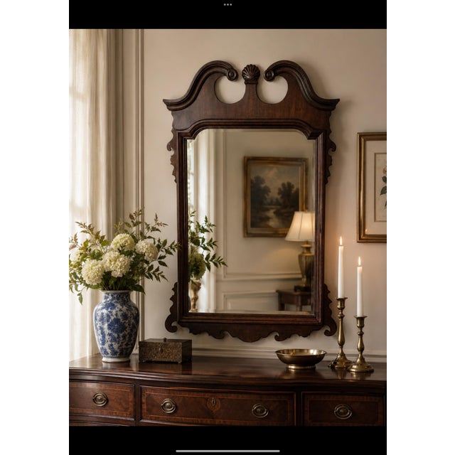 Baker Furniture Company Large Vintage Colonial Revival, Mahogany Chippendale-Style Mirror for Traditional, British Colonial, Georgian & Williamsburg Decor. See Pics! For Sale - Image 4 of 9