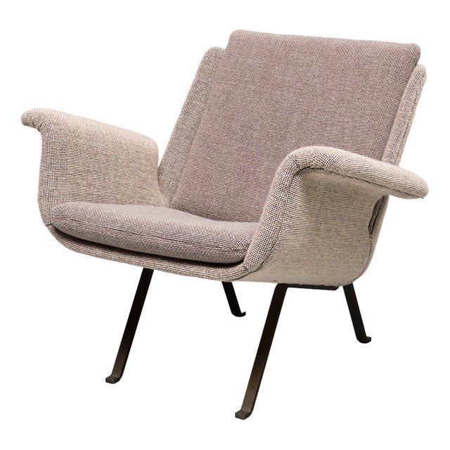 Armchair in Gray Two Tone Wool and Steel by Koene Oberman, Netherlands, 1950s For Sale