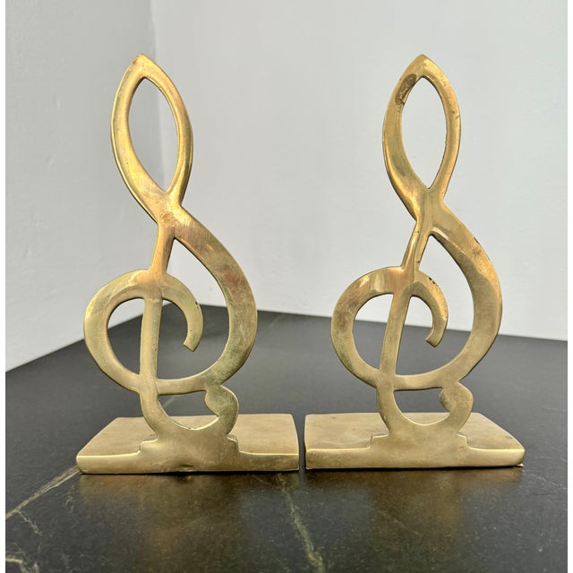 Vintage Solid Brass Musical Clef Bookends - a Pair For Sale - Image 4 of 6