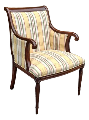 Mid 20th Century Louis XVI Carved Mahogany and Upholstered Fauteuil