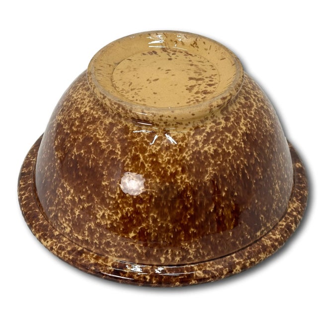 Auburn Large 12 1/2 Inch Antique Rockingham Spongeware - Yellow Ware Kitchen Mixing Bowl Circa Late 19th Century For Sale - Image 8 of 12