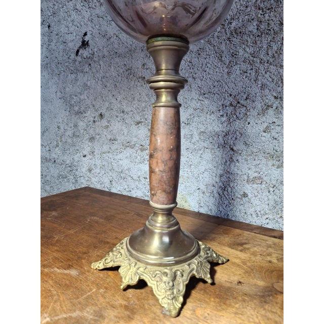 Napoleon III Oil Lamp in Griotte Red Marble and Amethyst Glass For Sale - Image 6 of 9