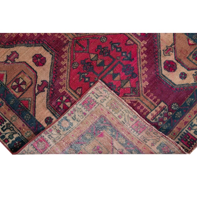 Pink Shabby Chic Vintage Handmade Scatter Wool Rug For Sale - Image 8 of 13