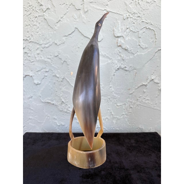 Mid-Century Modern Carved Horn Bird Sculpture on Integrated Base For Sale In Orlando - Image 6 of 9