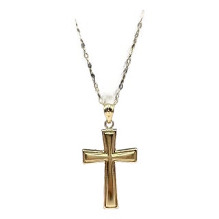 Cross Necklace in 14kt Yellow Gold - 16", 1.5g, Spring Ring Clasp, New Condition For Sale