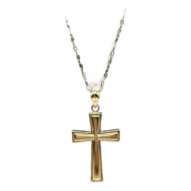 Cross Necklace in 14kt Yellow Gold - 16", 1.5g, Spring Ring Clasp, New Condition For Sale