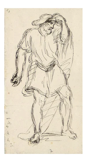 Male Figure - China Ink Drawing by A.-F. Cals - Late 19th Century Late 19th Century