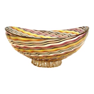 Murano Art Glass Multi-Colored Canework Footed Bowl For Sale