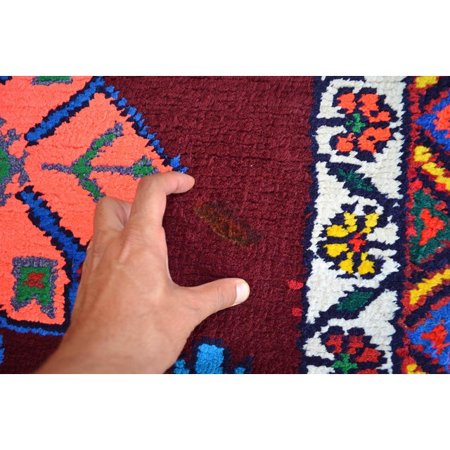 Turkish Runner Rug. Hand-Knotted Tribal Deep Pink Color Hallway Rug, Kitchen Decor - 3′ × 12′ For Sale - Image 17 of 17