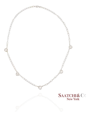 14k Diamond Station Necklace Womens 18in White Gold Minimalist Dainty Chic