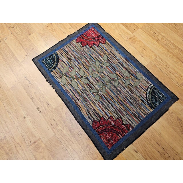 Textile Vintage American Hand-Hooked Rug, Geometric Pattern, Wool & Cotton, American Folk Art, 3x4 For Sale - Image 7 of 18