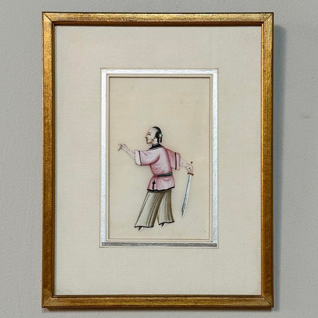 Set of Four Framed 18th Century Japanese Hand-Painted Figures For Sale - Image 12 of 16