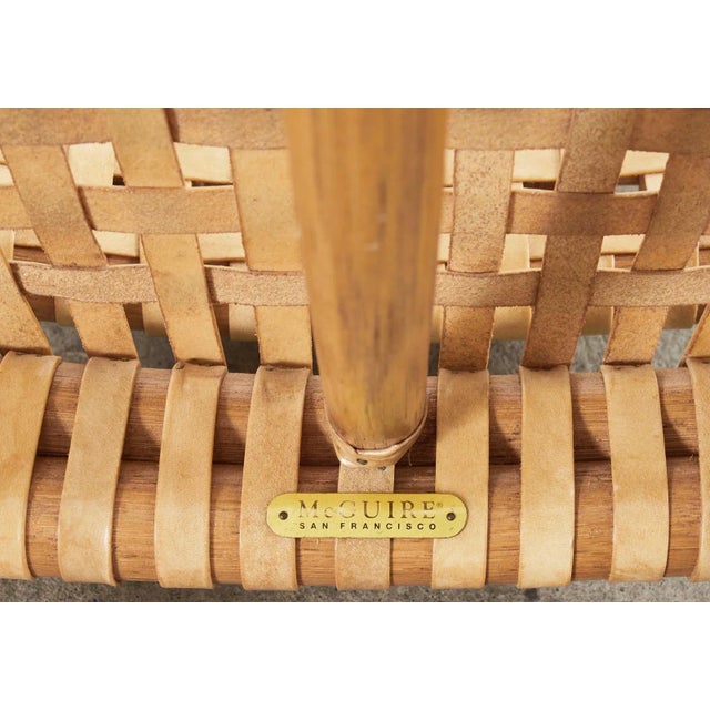 Set of Four McGuire Woven Rawhide Rattan Dining Armchairs For Sale - Image 9 of 13
