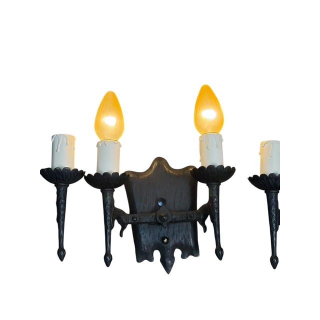 Spanish Revival One Pair (Two Available) 1920s Spanish Revival Wrought Iron Wall Sconces #2602 For Sale - Image 3 of 4