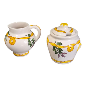 Vintage Hand Painted Casa Fina Pottery Made in Portugal Creamer & Sugar Set Signed