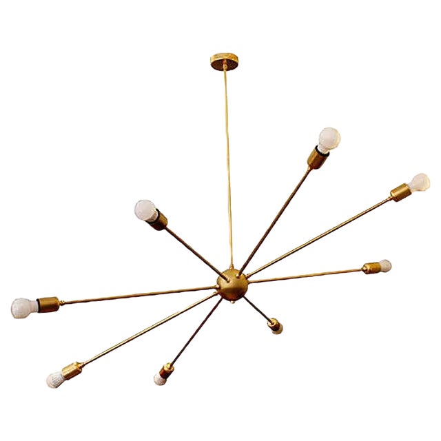 Mid-Century Orbital Lamp with 8 Brass Arms by Juanma Lizana For Sale