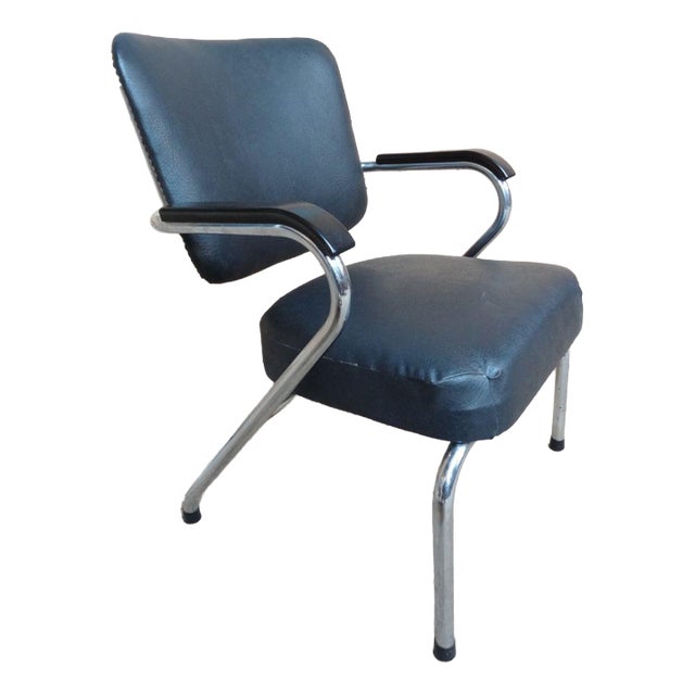Barber Armchair with Chrome Frame and Black Leatherette Upholstery, 1960s For Sale