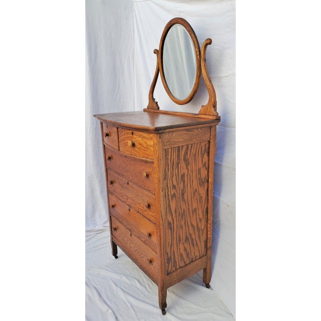Antique Mission American Oak Highboy Dresser Chest With Mirror Chairish