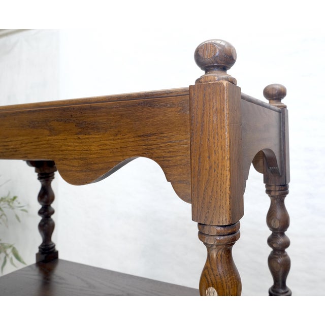 Pair of Solid Oak Spanish Colonial Etageres Shelves w/ Storage Cabinets & Finial For Sale - Image 17 of 17