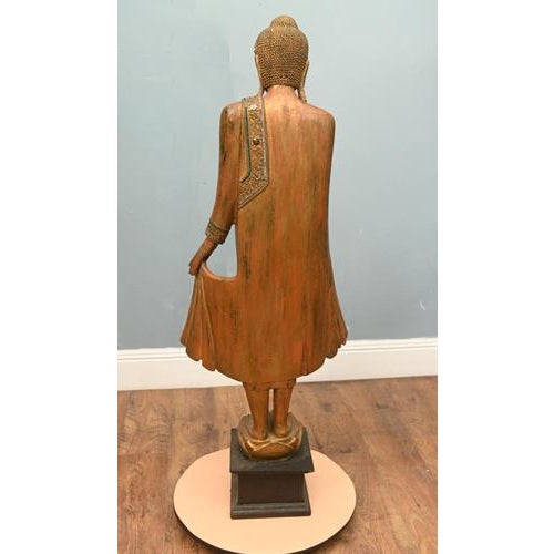 Gold Large Burmese Carved Buddha Statue For Sale - Image 8 of 18