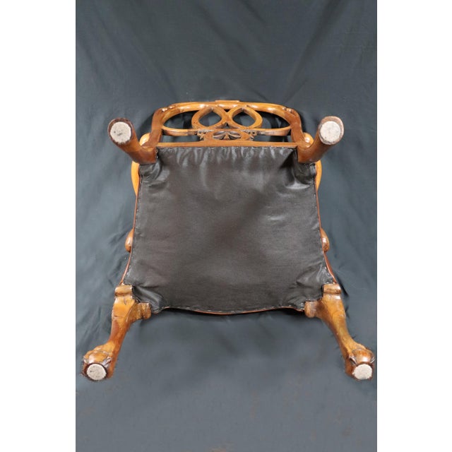 Brown Early 20th Century Hand Carved Chair With Leather Upholstery For Sale - Image 8 of 9