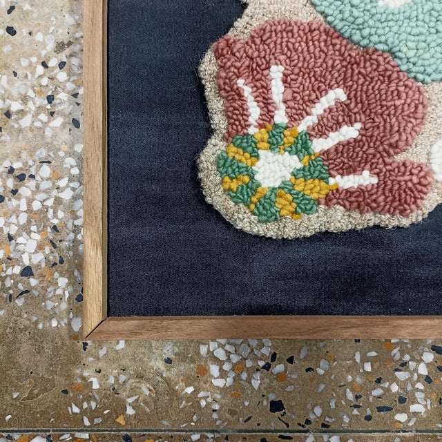 Hand-Tufted Floral Textile Wall Art in Natural Wood Frame / Size 26" X 38" For Sale - Image 9 of 14