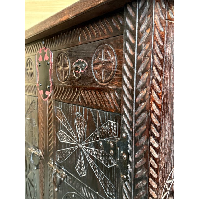 20th Spanish Baroque Carved Walnut Tuscan Two Drawers Credenza or Buffet For Sale - Image 9 of 10