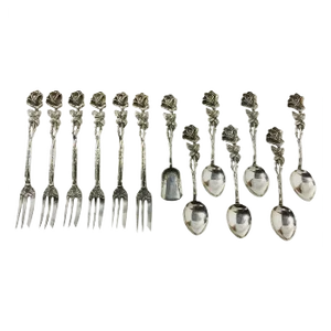 Silver Pastry Forks, Teaspoons and Sugar Scoop by Christoph Widmann, Germany, Set of 13