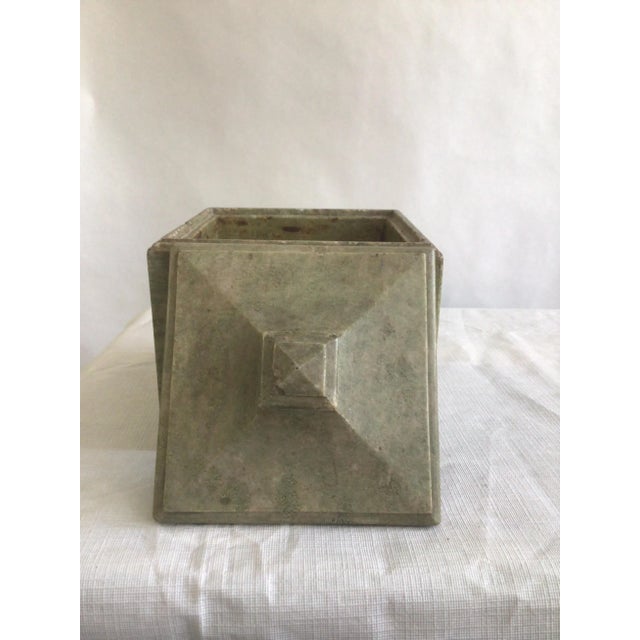 Stone 1940s Square Green Marble Box With Sculpted Lid For Sale - Image 7 of 11