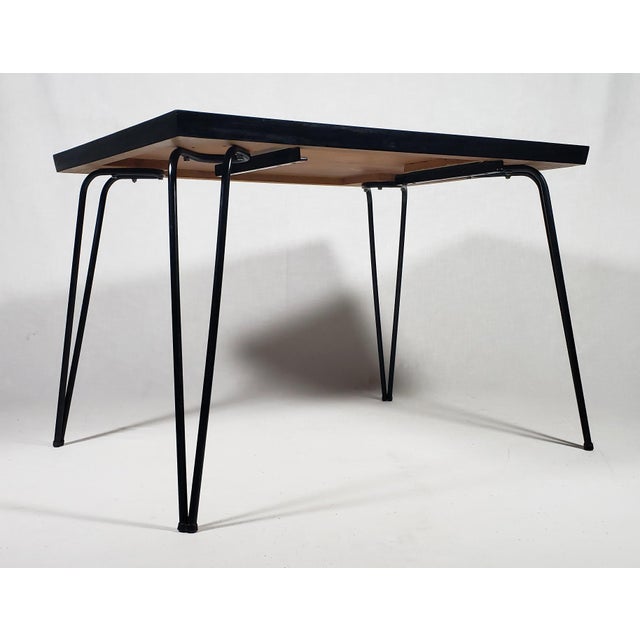 Vintage Original Mid-Century Modern Maple Wood Table W Hairpin Metal Legs & Wood Pull-Out For Sale - Image 9 of 14