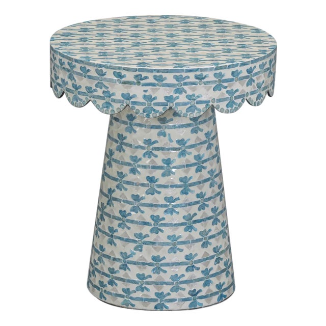 Wood Lady Blue Ribbon Capiz Shell Side Table For Sale - Image 7 of 7
