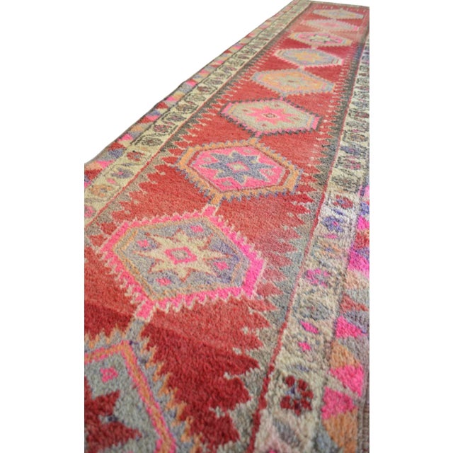 Burgundy 1980s Vintage Hand Knotted Tribal Kurdish Runner For Sale - Image 8 of 12