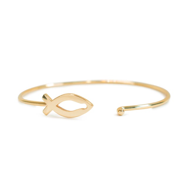 Early 21st Century James Avery Retired 14k Yellow Gold Fish Ichthus Hook Bangle Bracelet For Sale - Image 5 of 8