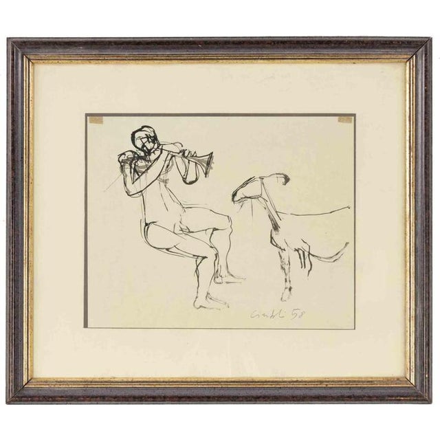 1970s Claudio Cintoli, Sheperd, 1958, Ink Drawing, Framed For Sale - Image 5 of 5