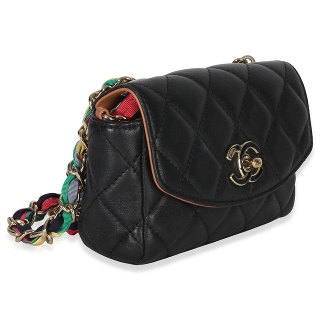 Traditional Black Quilted Lambskin Ribbon Chain Small Cocovado Flap Bag For Sale - Image 3 of 8