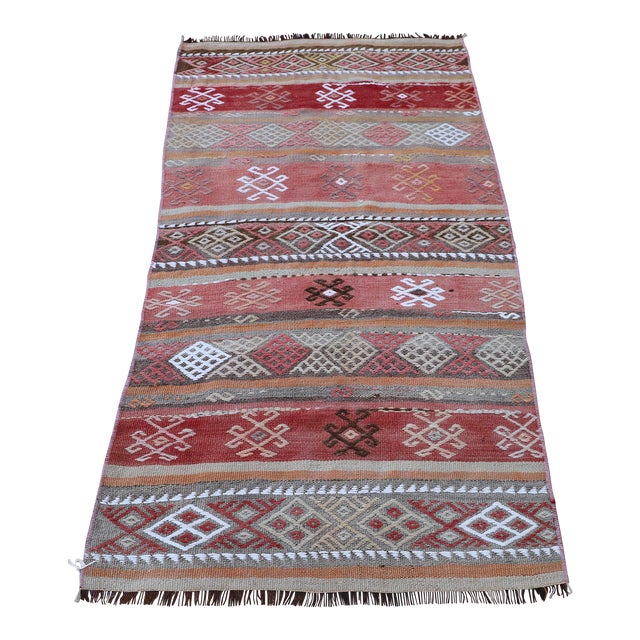 1980s Tribal Red Striped Cecim Kilim Rug For Sale