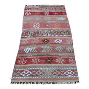 1980s Tribal Red Striped Cecim Kilim Rug