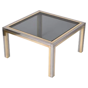 Italian Brass, Chrome and Smoked Glass Square Coffee Table, 1970s