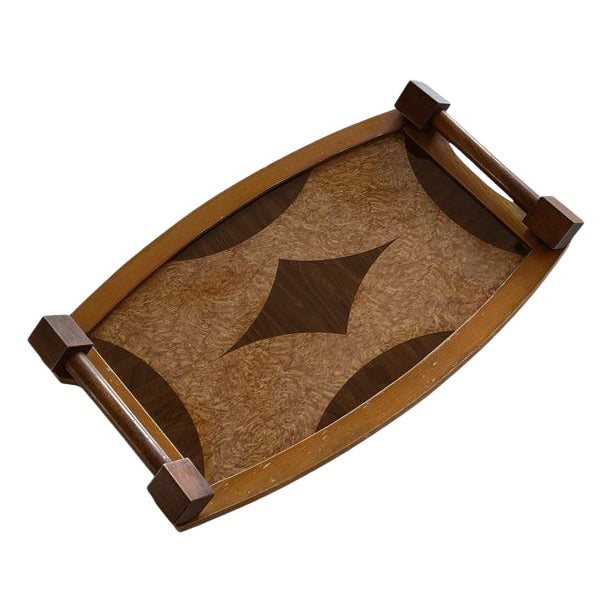Vintage Art Deco Wooden Marquetry Tray, 1930s For Sale