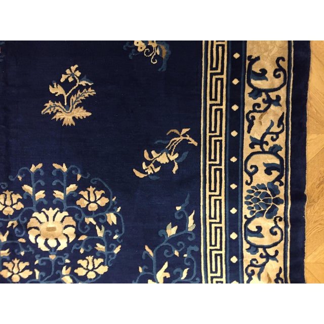 19th Century Chinese Blue and White Woolen Rug, 1870s For Sale - Image 3 of 18