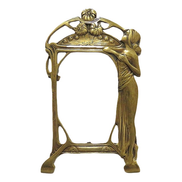 Vintage Brass Hanging Picture Photo Frame Art Nouveau Fits 6 3/4" X 4 1/2" For Sale